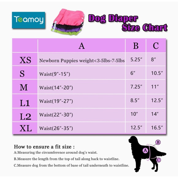 Teamoy Washable Female Dog Diaper, Reusable Doggie Diaper. SZ LG. Purple NOWT - Picture 9 of 9